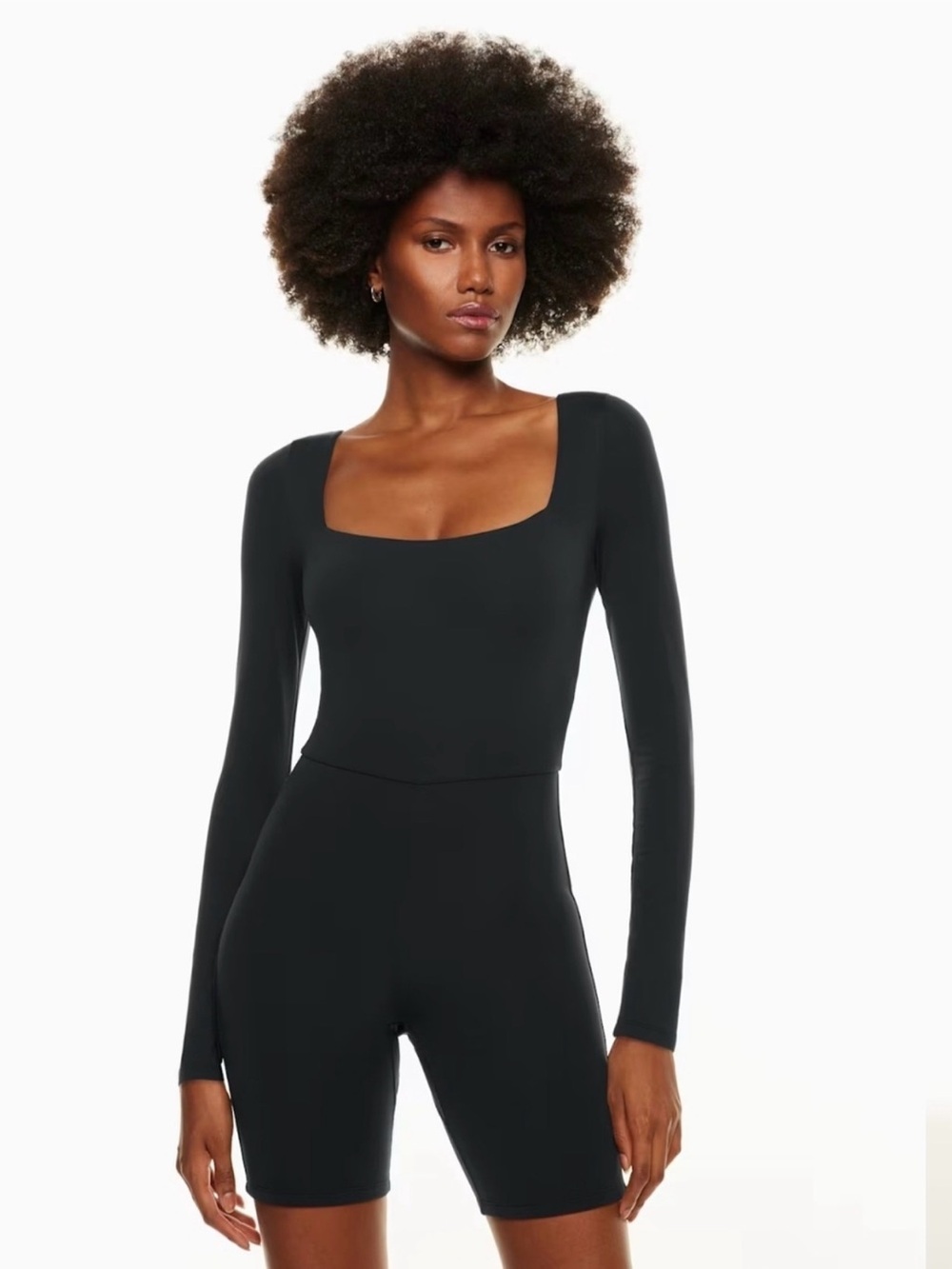Aritzia Babaton Black Long-Sleeve Square-Neck Bodysuit